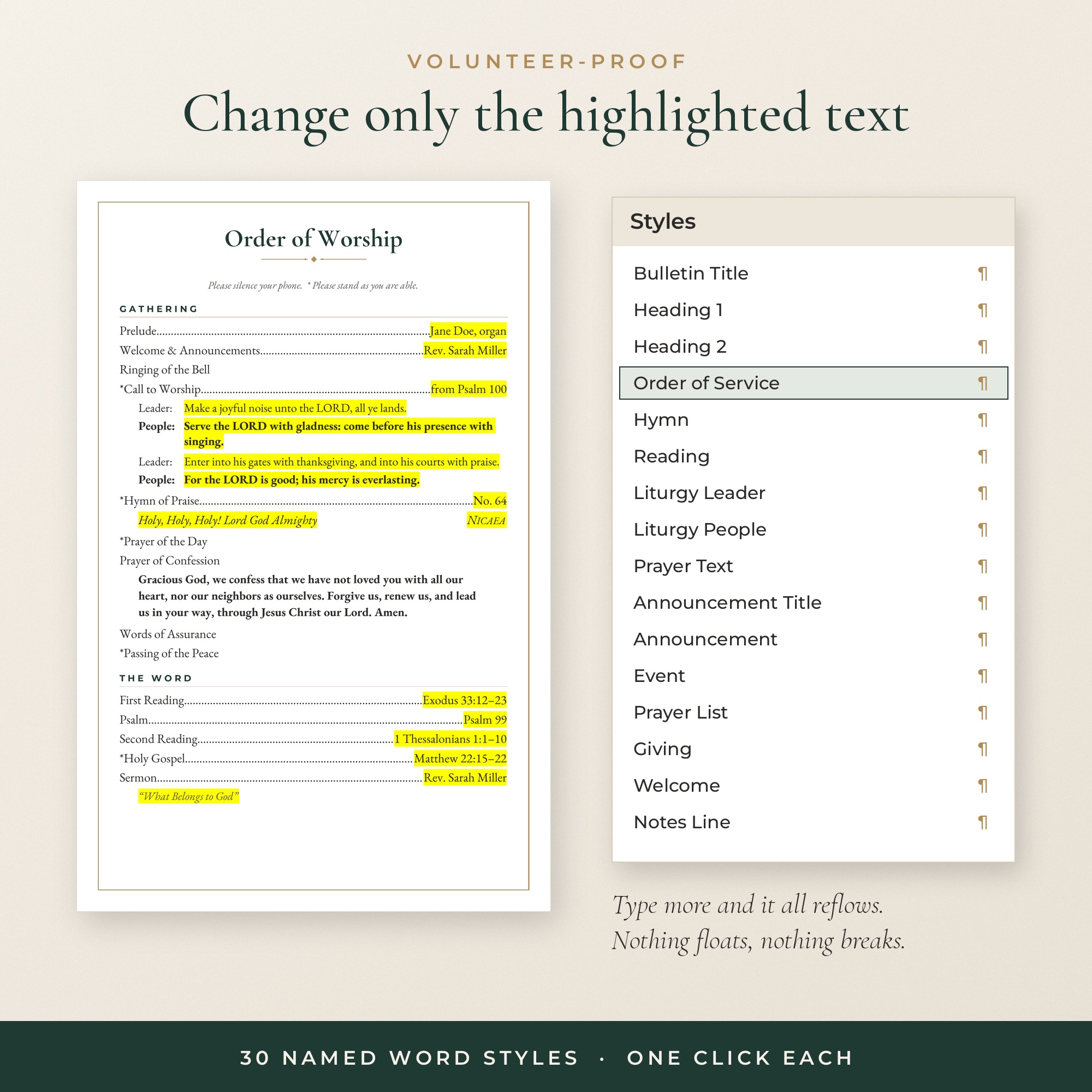Bulletin page showing text styles