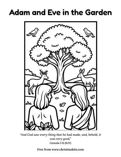 Preview of the Adam and Eve in the Garden colouring page