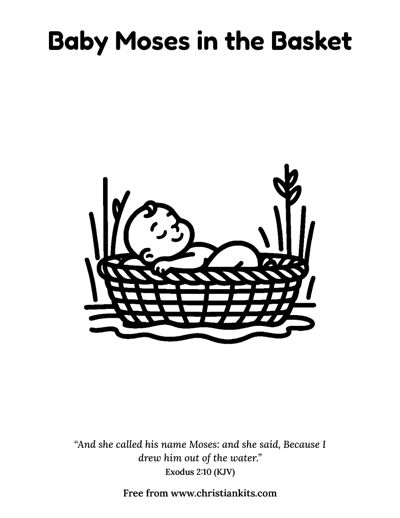 Preview of the Baby Moses in the Basket colouring page