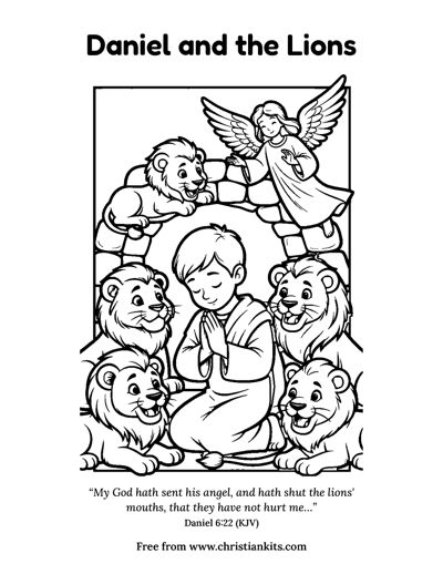 Preview of the Daniel and the Lions colouring page