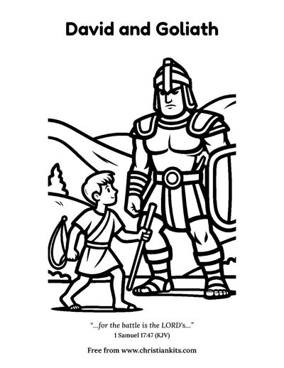 Preview of the David and Goliath colouring page