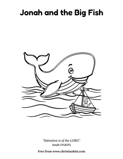 Preview of the Jonah and the Big Fish colouring page