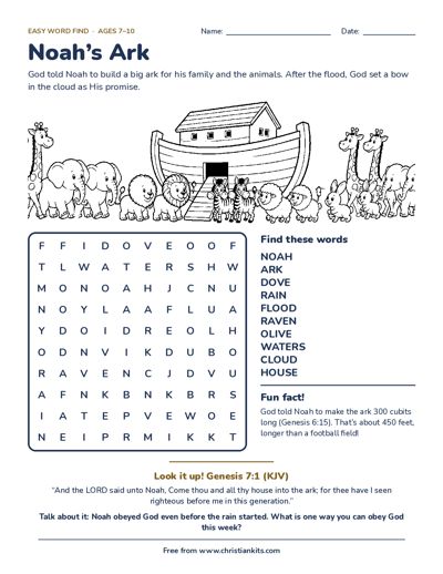 Preview of the Noah's ark word find word find